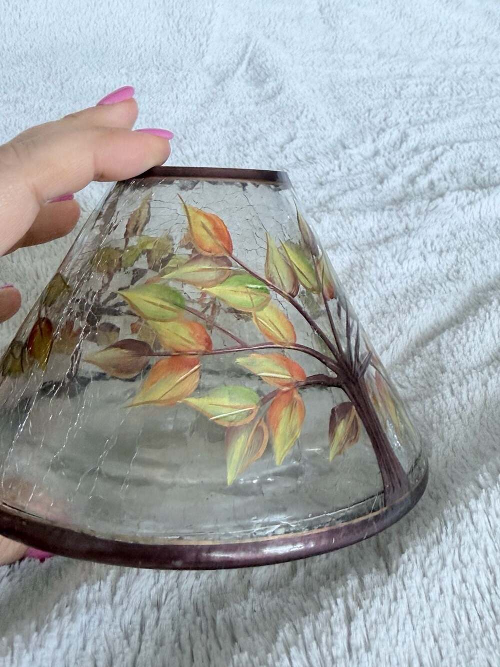Yankee Candle Crackle Glass Jar Shade with Autumn Fall Leaves Design - Picture 4 of 8